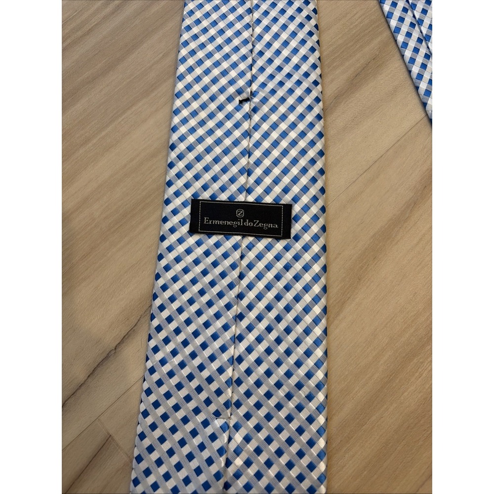 Ermenegildo Zegna Mens Silk Tie Classic Light Blue Geometric Italy - Picture 6 of 10